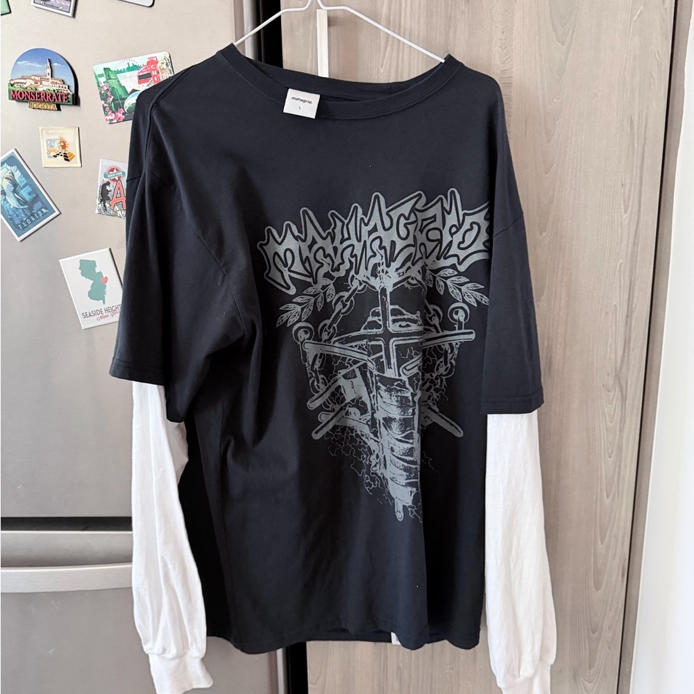 Black and White Graphic Long Sleeve Tee